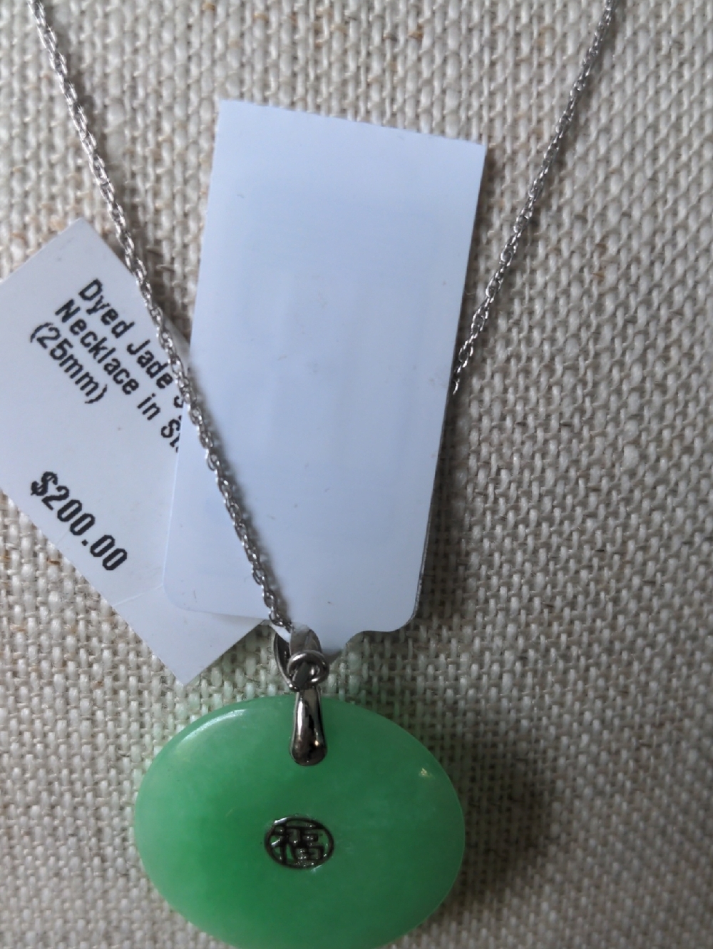 NWT Macy's Green Jade Disc Pendant Necklace, Solid Sterling Silver., Genuine Gem - Picture 4 of 8